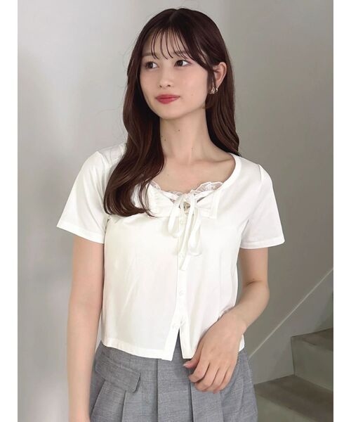dazzlin(ダズリン)の「レースレイヤードリボンカットプルオーバー(Tシャツ/カットソー・レディース・オフホワイト/ネイビー/ブラウン・FREE)」の4枚目の写真