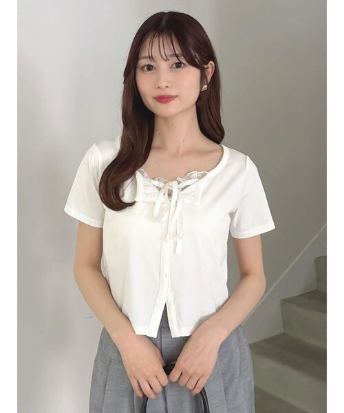 dazzlin(ダズリン)の「レースレイヤードリボンカットプルオーバー(Tシャツ/カットソー・レディース・オフホワイト/ネイビー/ブラウン・FREE)」の9枚目の写真