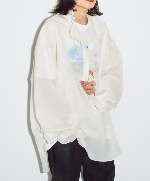 CITYSHOP(シティーショップ)の「SHEER FRILL ブラウス(シャツ/ブラウス・レディース・ホワイト/チャコールグレー・FREE)」の2枚目の写真