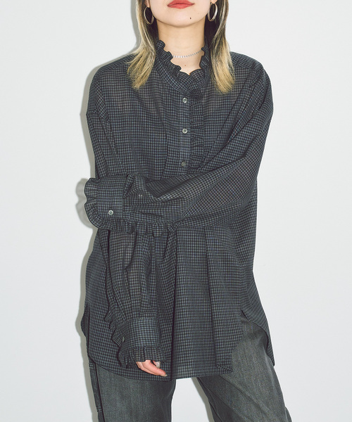 CITYSHOP(シティーショップ)の「SHEER FRILL ブラウス(シャツ/ブラウス・レディース・ホワイト/チャコールグレー・FREE)」の3枚目の写真