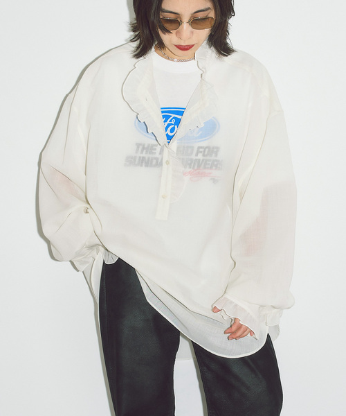 CITYSHOP(シティーショップ)の「SHEER FRILL ブラウス(シャツ/ブラウス・レディース・ホワイト/チャコールグレー・FREE)」の4枚目の写真