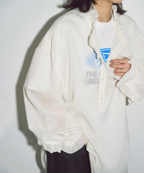 CITYSHOP(シティーショップ)の「SHEER FRILL ブラウス(シャツ/ブラウス・レディース・ホワイト/チャコールグレー・FREE)」の5枚目の写真