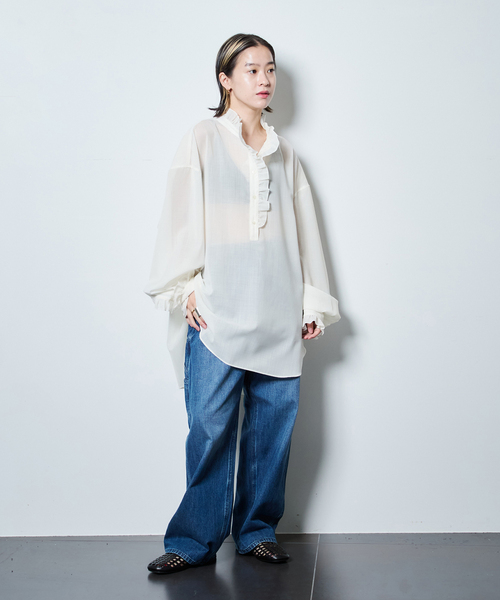 CITYSHOP(シティーショップ)の「SHEER FRILL ブラウス(シャツ/ブラウス・レディース・ホワイト/チャコールグレー・FREE)」の15枚目の写真