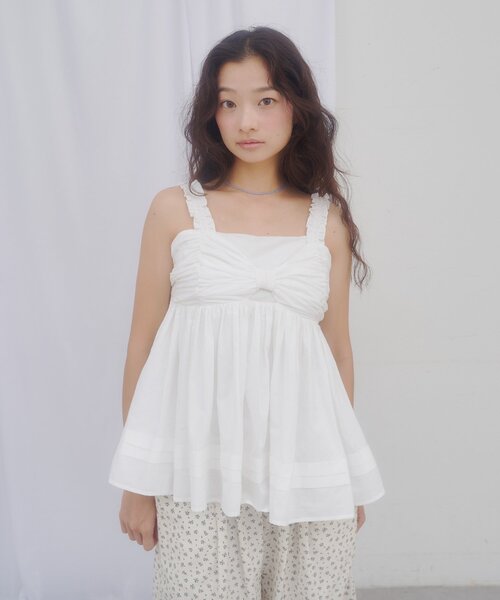 DISCOAT(ディスコート)の「【umm.】肩フリルリボンデザインキャミチュニック(シャツ/ブラウス・レディース・レモンイエロー/オフホワイト/ブラック・FREE)」の9枚目の写真