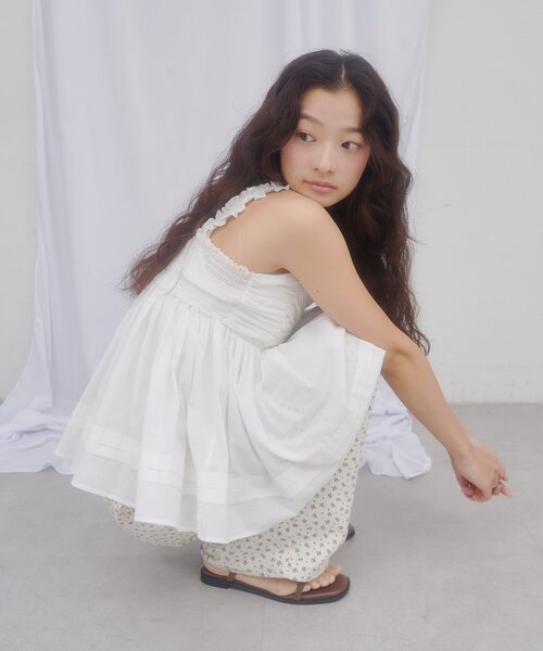 DISCOAT(ディスコート)の「【umm.】肩フリルリボンデザインキャミチュニック(シャツ/ブラウス・レディース・レモンイエロー/オフホワイト/ブラック・FREE)」の13枚目の写真