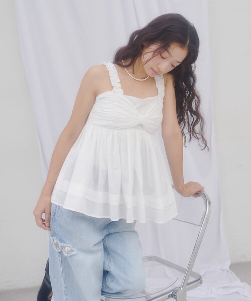 DISCOAT(ディスコート)の「【umm.】肩フリルリボンデザインキャミチュニック(シャツ/ブラウス・レディース・レモンイエロー/オフホワイト/ブラック・FREE)」の16枚目の写真
