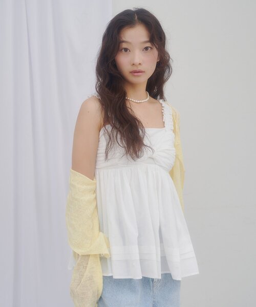 DISCOAT(ディスコート)の「【umm.】肩フリルリボンデザインキャミチュニック(シャツ/ブラウス・レディース・レモンイエロー/オフホワイト/ブラック・FREE)」の17枚目の写真