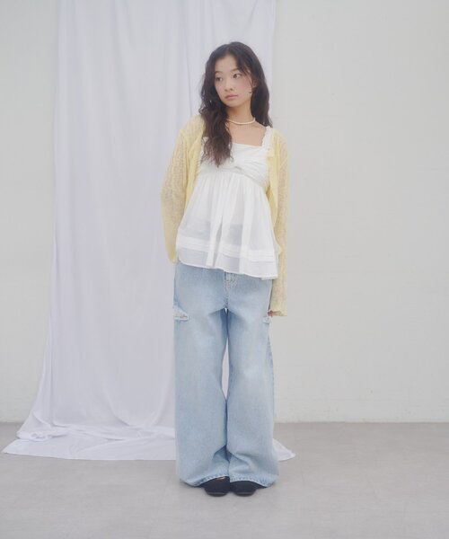DISCOAT(ディスコート)の「【umm.】肩フリルリボンデザインキャミチュニック(シャツ/ブラウス・レディース・レモンイエロー/オフホワイト/ブラック・FREE)」の19枚目の写真