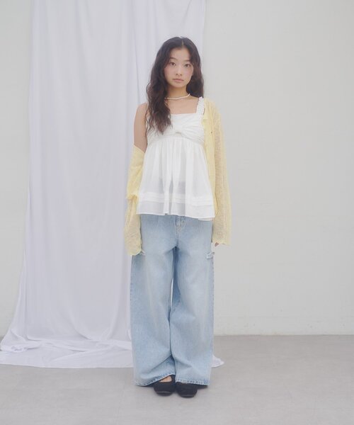DISCOAT(ディスコート)の「【umm.】肩フリルリボンデザインキャミチュニック(シャツ/ブラウス・レディース・レモンイエロー/オフホワイト/ブラック・FREE)」の20枚目の写真
