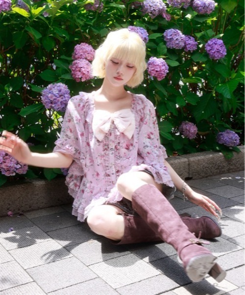 myu:loret(ミュウロレット)の「花柄フリルポンチョ(シャツ/ブラウス・レディース・ピンク/ホワイト・FREE)」の8枚目の写真