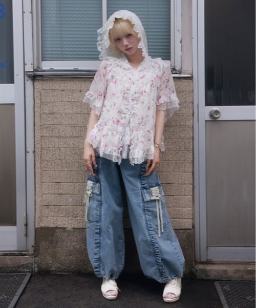 myu:loret(ミュウロレット)の「花柄フリルポンチョ(シャツ/ブラウス・レディース・ピンク/ホワイト・FREE)」の16枚目の写真