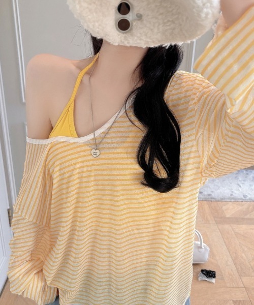 Ritzy(リッツィー)の「シアーボーダーロンT(Tシャツ/カットソー・レディース・イエロー/ブルー/ブラック/レッド・FREE)」の3枚目の写真