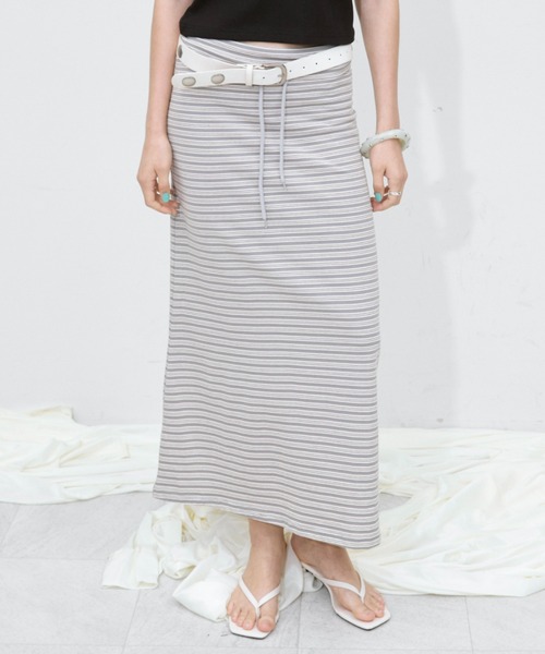 Rohwel(ローウェル)の「Border Maxi Skirt / ボーダーマキシスカート(スカート・レディース・ネイビー/グレー・FREE)」の14枚目の写真
