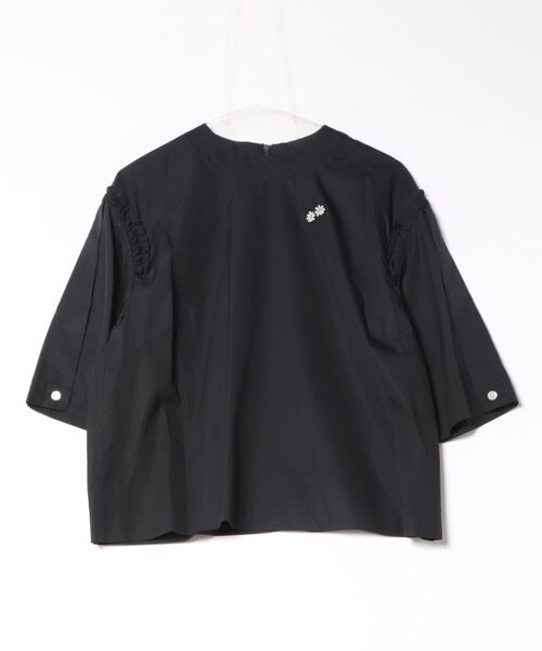 H.A.K(ハク)の「120/2ブロードクロップブラウス デイジーワッペン(シャツ/ブラウス・レディース・ブラック/ストライプ・FREE)」の2枚目の写真
