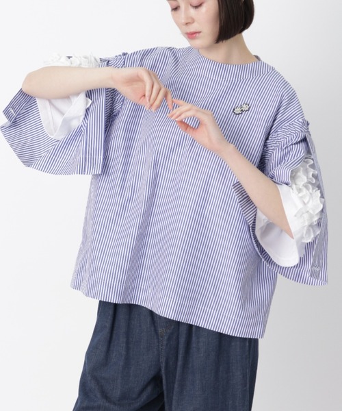 H.A.K(ハク)の「120/2ブロードクロップブラウス デイジーワッペン(シャツ/ブラウス・レディース・ブラック/ストライプ・FREE)」の7枚目の写真