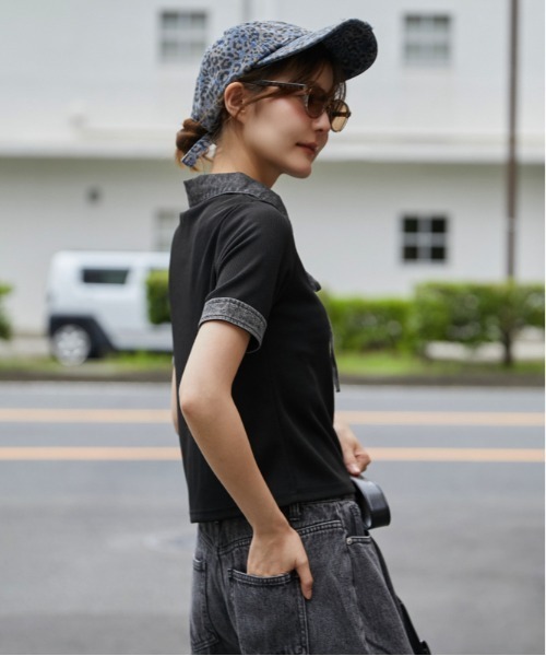 GORGE(ゴージ)の「《デニム切替・レースアップ》カットソー/カジュアル×トレンド/春夏/全3色(Tシャツ/カットソー・レディース・ネイビー/オフホワイト/ブラック・F)」の22枚目の写真