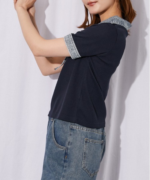 GORGE(ゴージ)の「《デニム切替・レースアップ》カットソー/カジュアル×トレンド/春夏/全3色(Tシャツ/カットソー・レディース・ネイビー/オフホワイト/ブラック・F)」の8枚目の写真