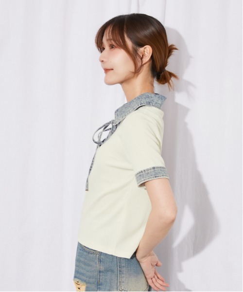 GORGE(ゴージ)の「《デニム切替・レースアップ》カットソー/カジュアル×トレンド/春夏/全3色(Tシャツ/カットソー・レディース・ネイビー/オフホワイト/ブラック・F)」の12枚目の写真