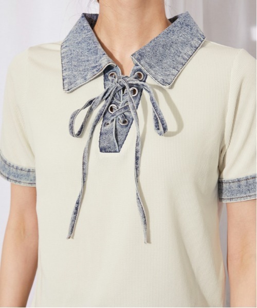 GORGE(ゴージ)の「《デニム切替・レースアップ》カットソー/カジュアル×トレンド/春夏/全3色(Tシャツ/カットソー・レディース・ネイビー/オフホワイト/ブラック・F)」の16枚目の写真