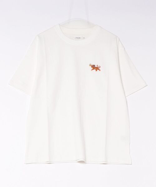 ATELANE(アテレーン)の「《ATELANE》16/-OE天竺ワンポイント刺繍TEE(トラ、ヒョウ)(Tシャツ/カットソー・メンズ・ホワイト/ホワイト系その他/ブラック系その他・MEDIUM)」の1枚目の写真