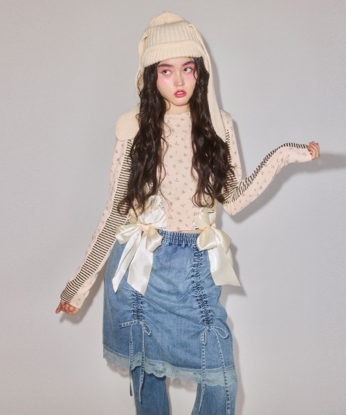 Candy Stripper(キャンディストリッパー)の「LINGERIE DENIM SKIRT パンツ(デニムパンツ・レディース・ブルー系その他/ブラック・FREE)」の5枚目の写真
