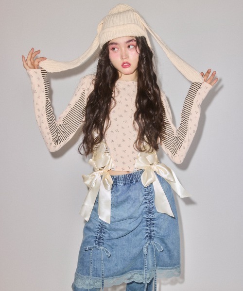 Candy Stripper(キャンディストリッパー)の「LINGERIE DENIM SKIRT パンツ(デニムパンツ・レディース・ブルー系その他/ブラック・FREE)」の6枚目の写真