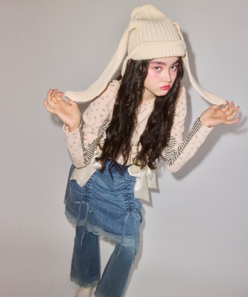 Candy Stripper(キャンディストリッパー)の「LINGERIE DENIM SKIRT パンツ(デニムパンツ・レディース・ブルー系その他/ブラック・FREE)」の7枚目の写真