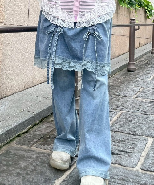 Candy Stripper(キャンディストリッパー)の「LINGERIE DENIM SKIRT パンツ(デニムパンツ・レディース・ブルー系その他/ブラック・FREE)」の11枚目の写真
