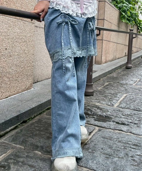 Candy Stripper(キャンディストリッパー)の「LINGERIE DENIM SKIRT パンツ(デニムパンツ・レディース・ブルー系その他/ブラック・FREE)」の12枚目の写真