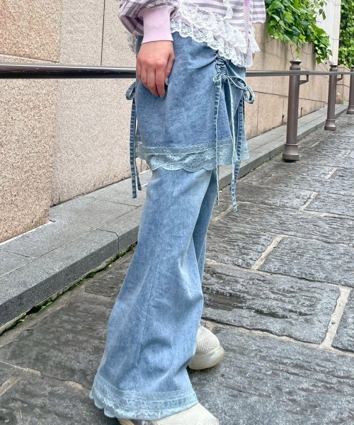 Candy Stripper(キャンディストリッパー)の「LINGERIE DENIM SKIRT パンツ(デニムパンツ・レディース・ブルー系その他/ブラック・FREE)」の13枚目の写真