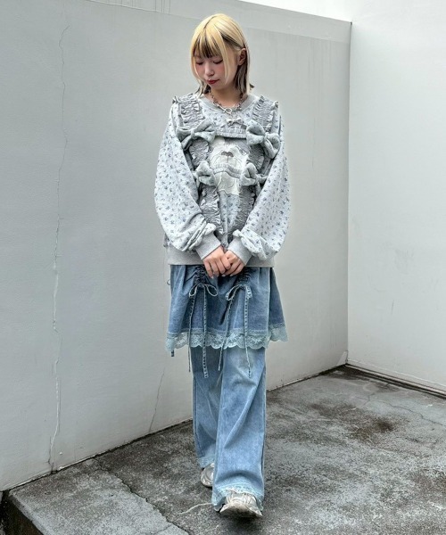 Candy Stripper(キャンディストリッパー)の「LINGERIE DENIM SKIRT パンツ(デニムパンツ・レディース・ブルー系その他/ブラック・FREE)」の14枚目の写真