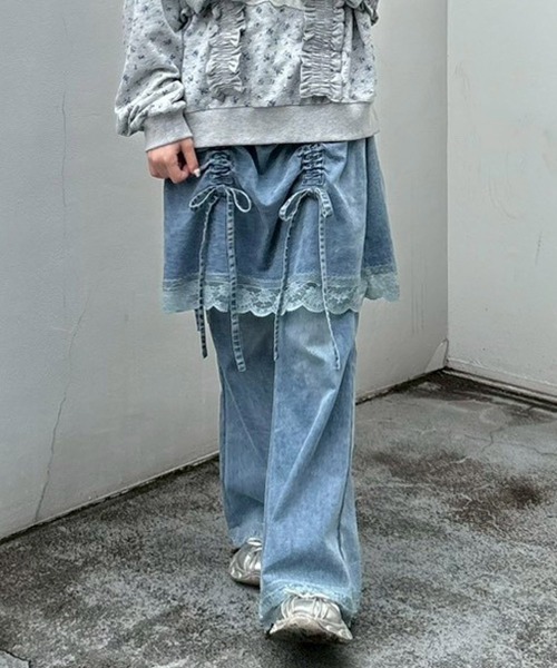 Candy Stripper(キャンディストリッパー)の「LINGERIE DENIM SKIRT パンツ(デニムパンツ・レディース・ブルー系その他/ブラック・FREE)」の18枚目の写真