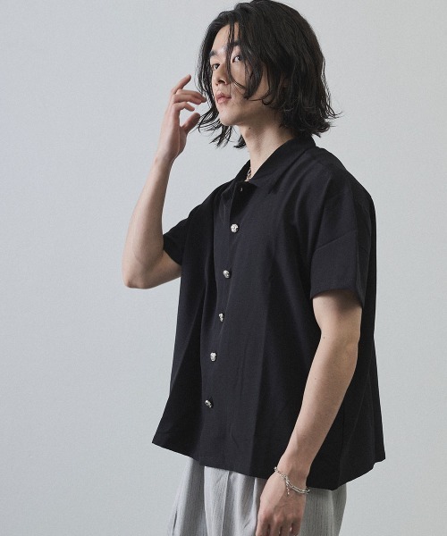 Shoowtime(ショウタイム)の「Metal Button Sheer Open-Collar Short Sleeve Shirt / メタルボタンシアーオープンカラー半袖シャツ(シャツ/ブラウス・メンズ・ホワイト/ブラック・MEDIUM/LARGE/X-LARGE)」の21枚目の写真