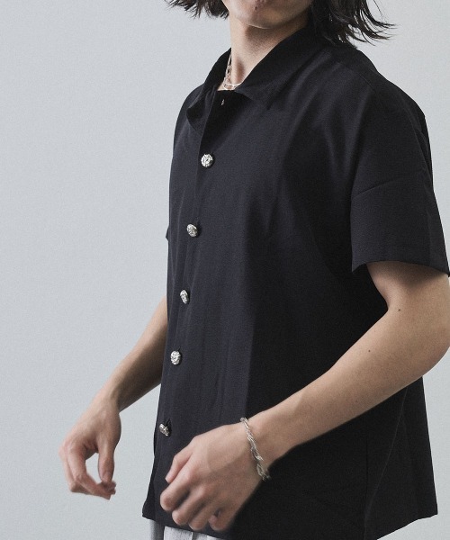 Shoowtime(ショウタイム)の「Metal Button Sheer Open-Collar Short Sleeve Shirt / メタルボタンシアーオープンカラー半袖シャツ(シャツ/ブラウス・メンズ・ホワイト/ブラック・MEDIUM/LARGE/X-LARGE)」の22枚目の写真