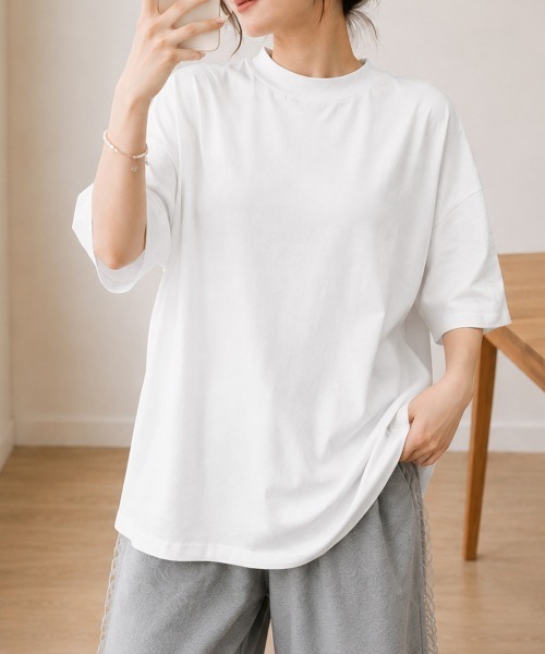 Miniministore(ミニミニストア)の「オーバーサイズTシャツ無地半袖レディース(Tシャツ/カットソー・レディース・ホワイト/ブラック・FREE)」の6枚目の写真