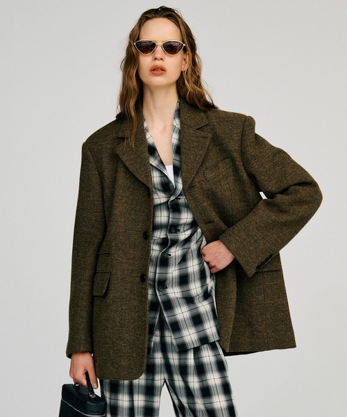 PRANK PROJECT(プランクプロジェクト)の「【2026Autumn Pre-Order】クラシックツイードオーバージャケットコート / Classic Tweed Oversized Jacket Coat(チェスターコート・レディース・マルチ/ブラック/カーキ・FREE)」の1枚目の写真