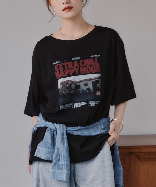 210nouve(トゥージュヌーブ)の「オーバーサイズ フォトプリント Tシャツ(Tシャツ/カットソー・レディース・ブラウン/ホワイト/ブラック・FREE)」の11枚目の写真