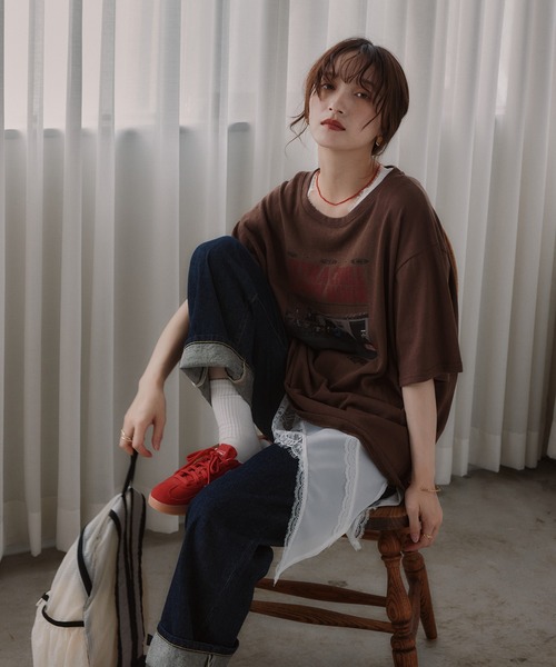 210nouve(トゥージュヌーブ)の「オーバーサイズ フォトプリント Tシャツ(Tシャツ/カットソー・レディース・ブラウン/ホワイト/ブラック・FREE)」の8枚目の写真