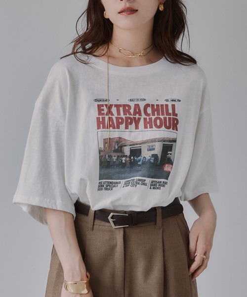 210nouve(トゥージュヌーブ)の「オーバーサイズ フォトプリント Tシャツ(Tシャツ/カットソー・レディース・ブラウン/ホワイト/ブラック・FREE)」の22枚目の写真