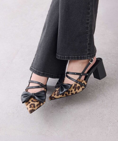 OLIVE des OLIVE(オリーブデオリーブ)の「【Belle Charme】Studded Ribbon Mules(その他シューズ・レディース・レオパード/アイボリー/ブラック・MEDIUM/LARGE/SMALL)」の3枚目の写真