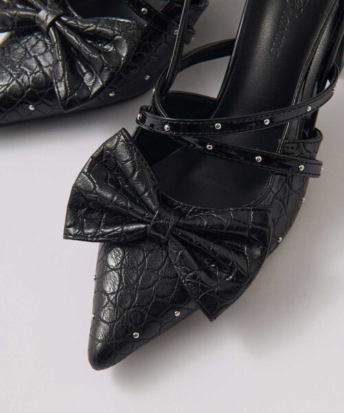 OLIVE des OLIVE(オリーブデオリーブ)の「【Belle Charme】Studded Ribbon Mules(その他シューズ・レディース・レオパード/アイボリー/ブラック・MEDIUM/LARGE/SMALL)」の5枚目の写真