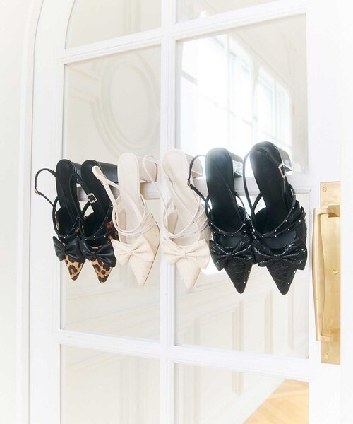 OLIVE des OLIVE(オリーブデオリーブ)の「【Belle Charme】Studded Ribbon Mules(その他シューズ・レディース・レオパード/アイボリー/ブラック・MEDIUM/LARGE/SMALL)」の7枚目の写真