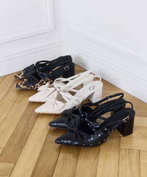OLIVE des OLIVE(オリーブデオリーブ)の「【Belle Charme】Studded Ribbon Mules(その他シューズ・レディース・レオパード/アイボリー/ブラック・MEDIUM/LARGE/SMALL)」の8枚目の写真