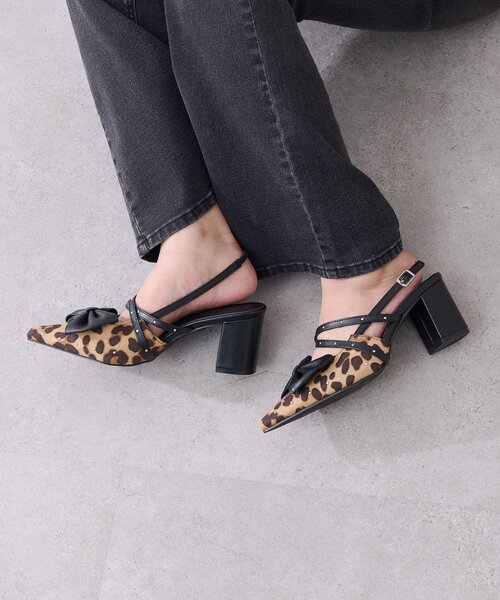 OLIVE des OLIVE(オリーブデオリーブ)の「【Belle Charme】Studded Ribbon Mules(その他シューズ・レディース・レオパード/アイボリー/ブラック・MEDIUM/LARGE/SMALL)」の9枚目の写真