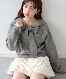 リボン使いパーカープルオーバー
