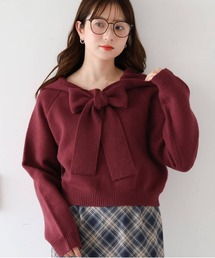 リボン使いパーカープルオーバー