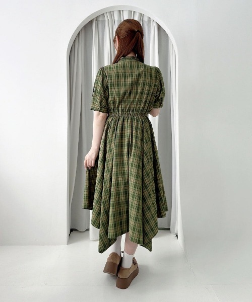 F i.n.t(フィント)の「ランダムヘムチェックボウタイワンピース/fint フィント(ワンピース・レディース・グリーン/ネイビー・FREE)」の8枚目の写真
