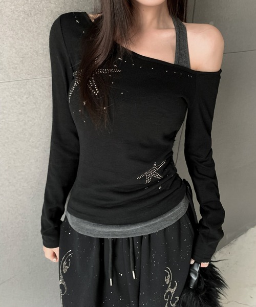 VEILA(ヴェイラ)の「スタービジュー サイドドロストホルターネック風フェイクレイヤードトップス(Tシャツ/カットソー・レディース・ホワイト/ブラック・フリー)」の20枚目の写真