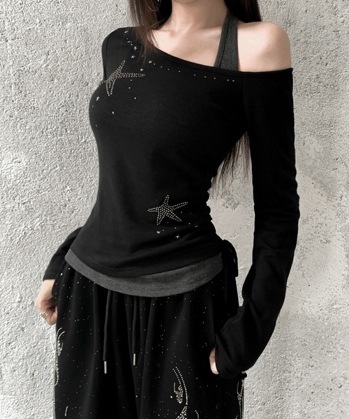 VEILA(ヴェイラ)の「スタービジュー サイドドロストホルターネック風フェイクレイヤードトップス(Tシャツ/カットソー・レディース・ホワイト/ブラック・フリー)」の17枚目の写真