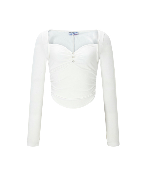 PLEASENOFOLLOW(プリーズノーフォロー)の「Amanda Shirring Long Sleeve Top (White)(Tシャツ/カットソー・レディース・その他・FREE)」の2枚目の写真